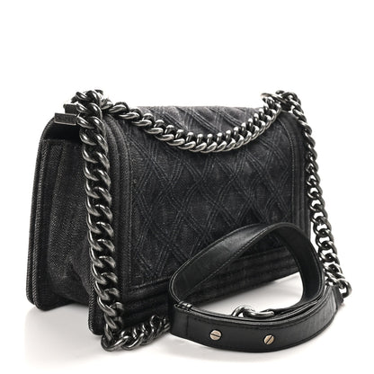 Denim Quilted Medium Boy Flap Black