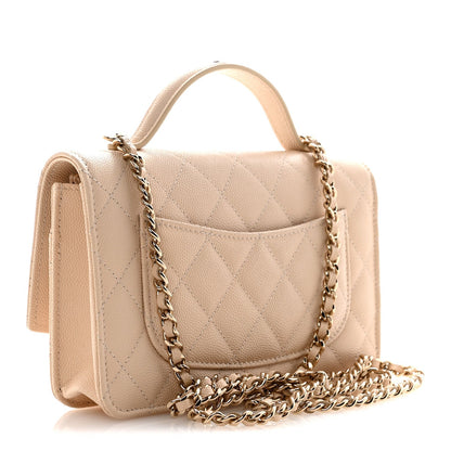 Caviar Quilted Trendy Handle Clutch With Chain Ecru