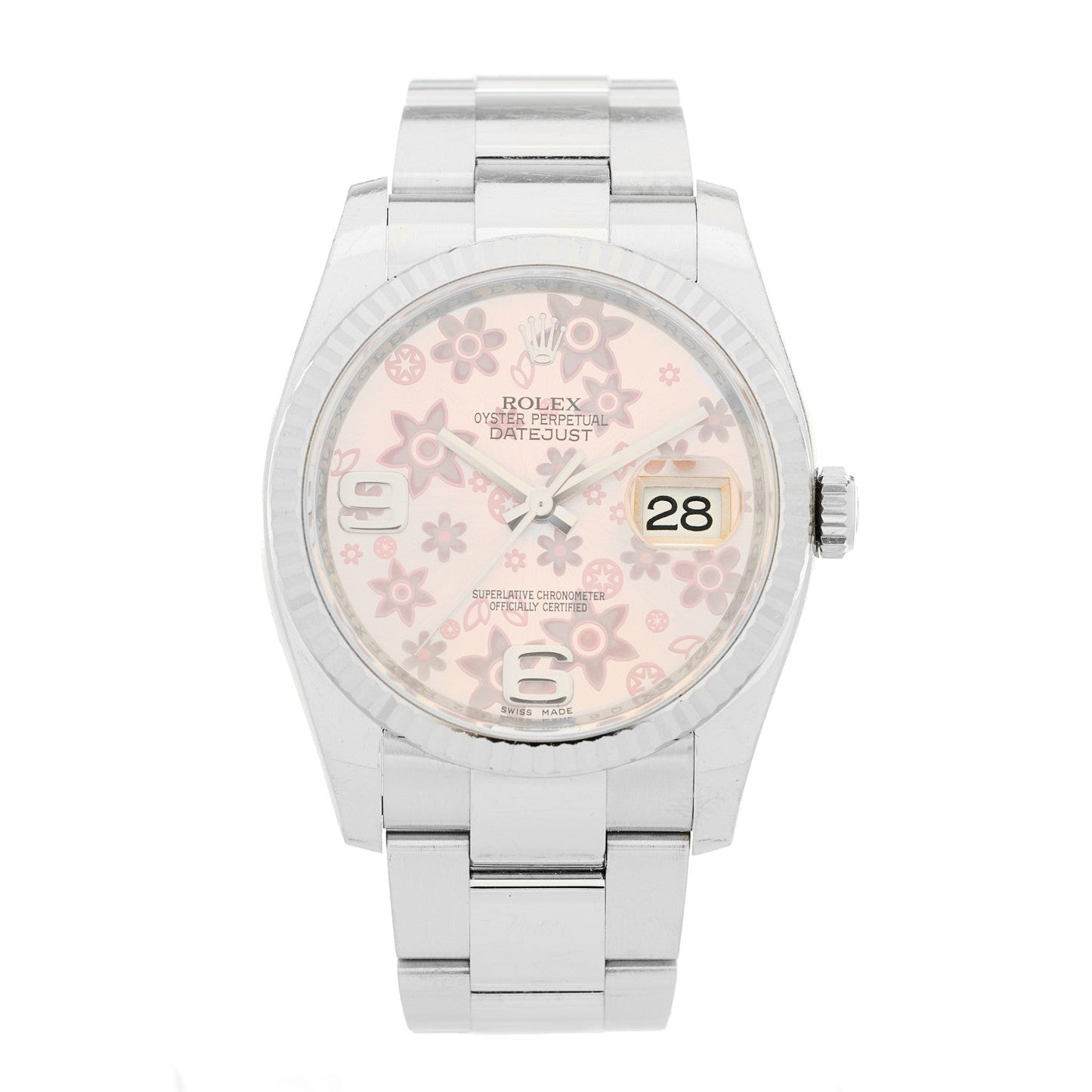 Stainless Steel 18K White Gold 36mm Oyster Perpetual Datejust Watch Pink Flowers 116234