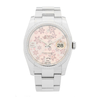 Stainless Steel 18K White Gold 36mm Oyster Perpetual Datejust Watch Pink Flowers 116234