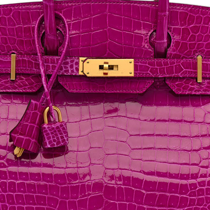 Shiny Porosus Crocodile Horseshoe Birkin 30 Rose Scheherazade