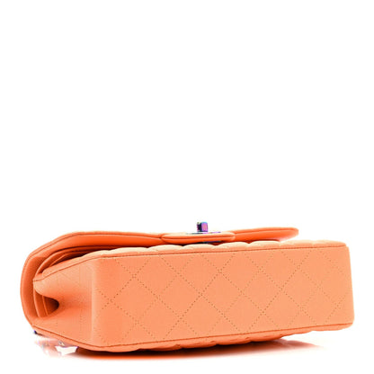 Caviar Quilted Rainbow CC Small Double Flap Orange