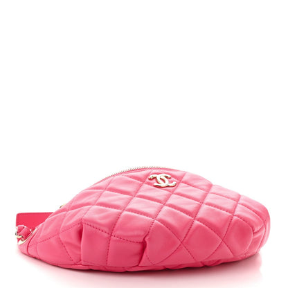 Lambskin Quilted Waist Bag Fanny Pack Pink