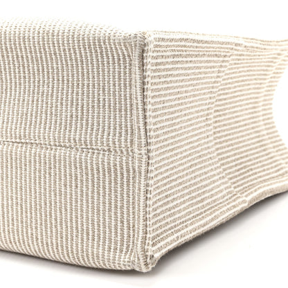 Canvas Calfskin Striped Triomphe Large Cabas Beige