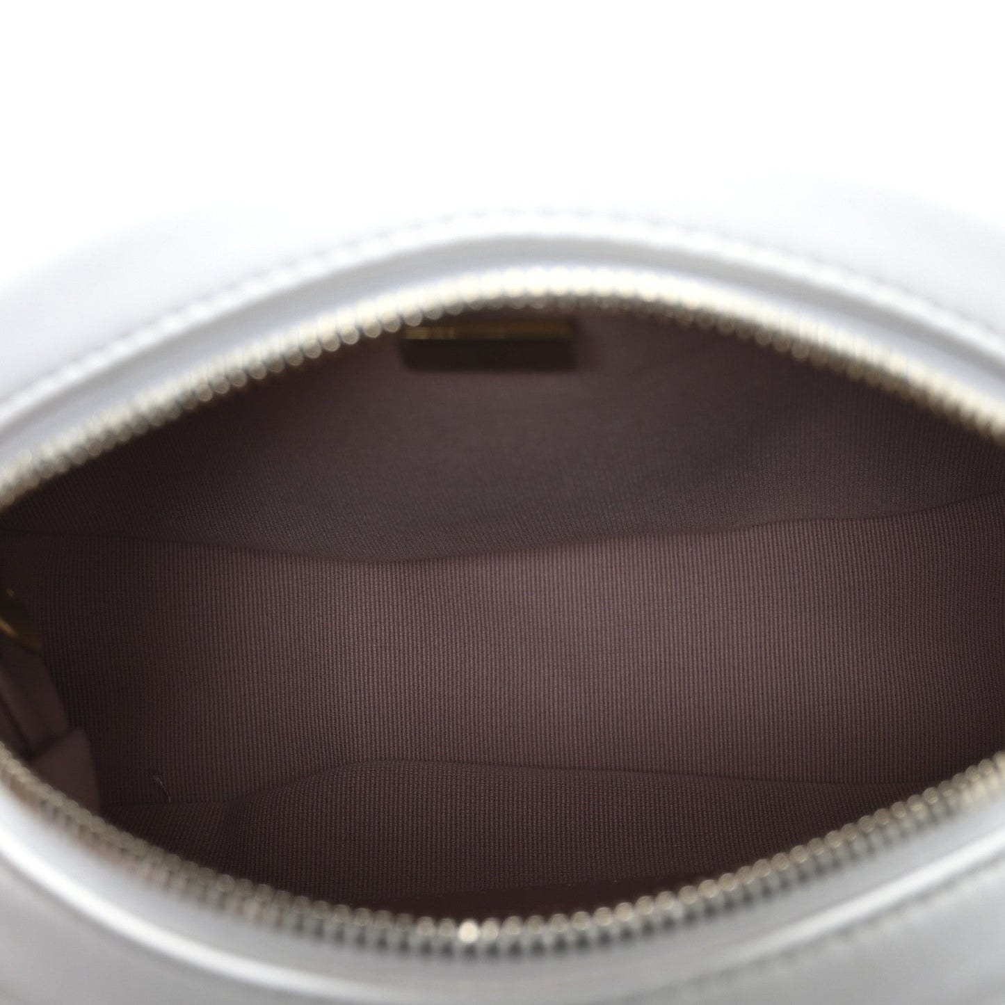 Lambskin Enamel Quilted Mini Clip Round Camera Case White