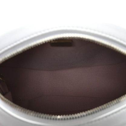 Lambskin Enamel Quilted Mini Clip Round Camera Case White
