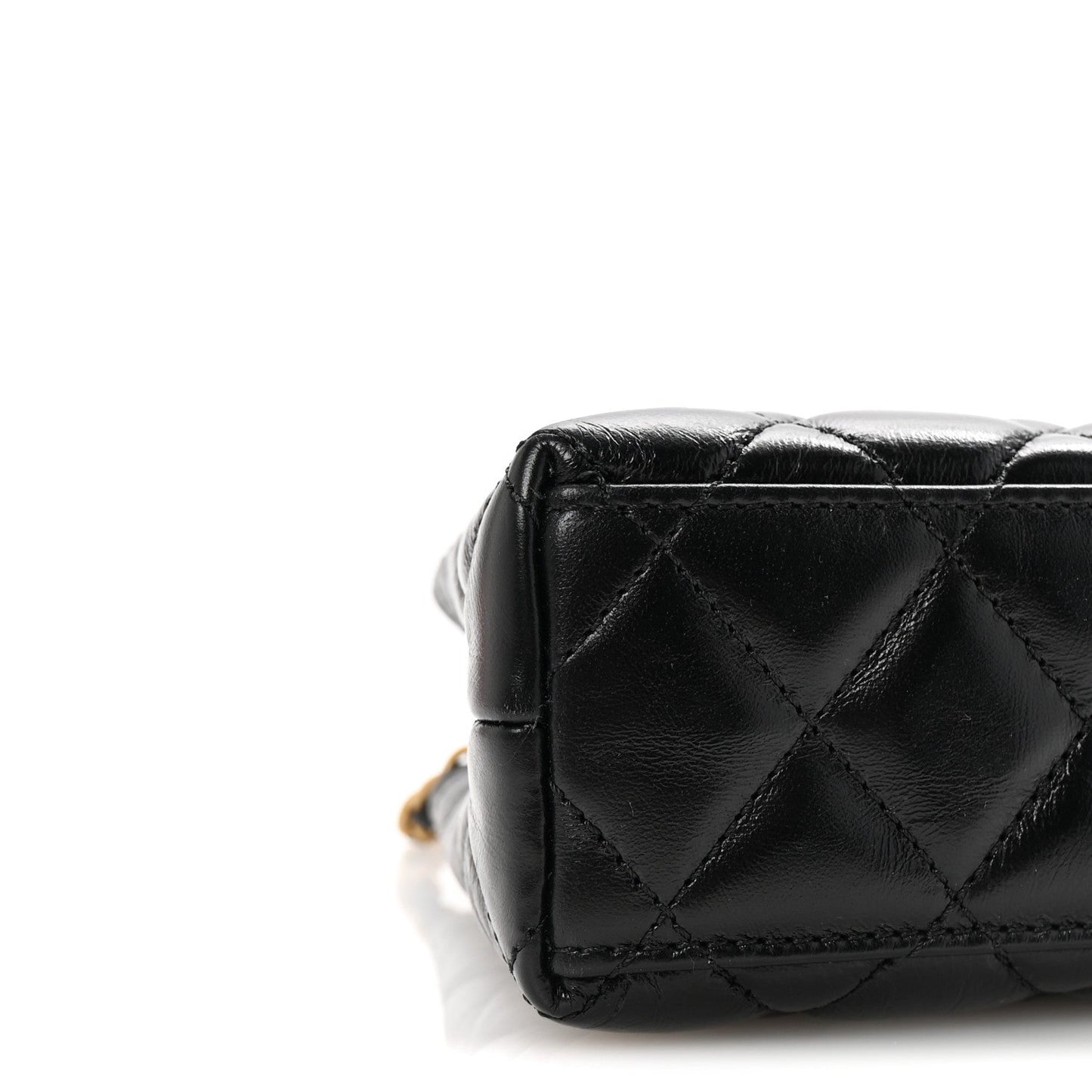 Shiny Aged Calfskin Quilted Nano Kelly Shopper Black