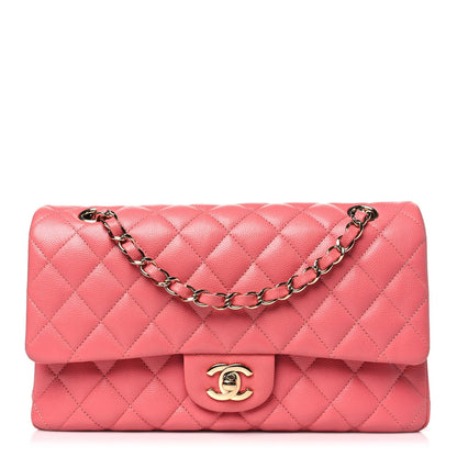 Metallic Caviar Quilted Medium Double Flap Pink