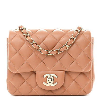 Lambskin Quilted Mini Square Flap Brown