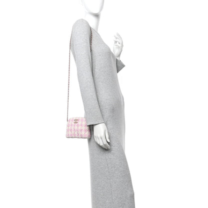 Tweed Quilted Mini Clutch With Chain Pink
