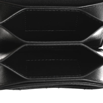 Lambskin Quilted Flap Card Holder With Cuff Black
