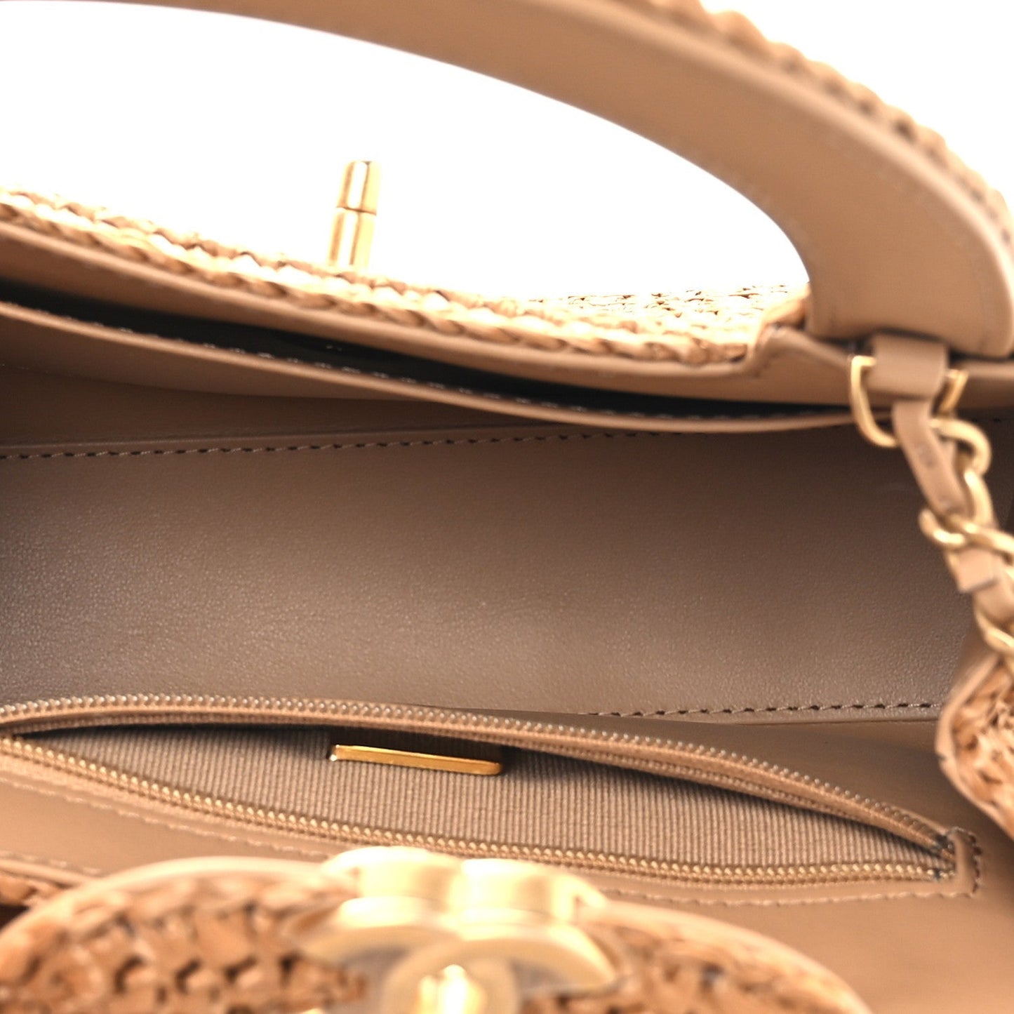 Braided Raffia Nano Kelly Flap Bag Dark Beige