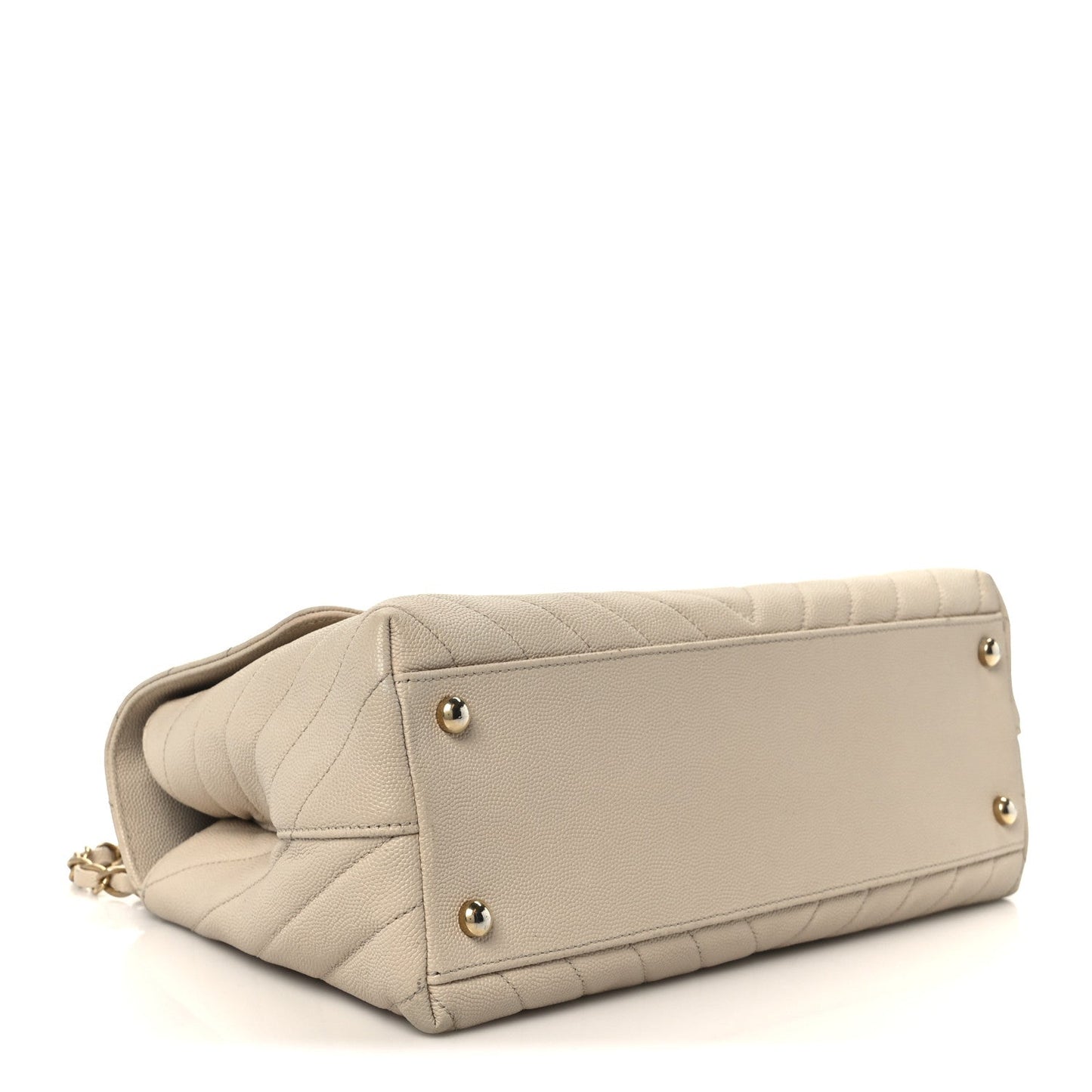 Caviar Lizard Embossed Chevron Quilted Small Coco Handle Flap Beige