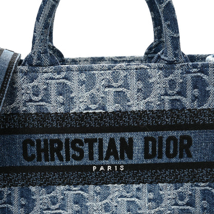 Denim Oblique Mini Book Tote With Strap Blue