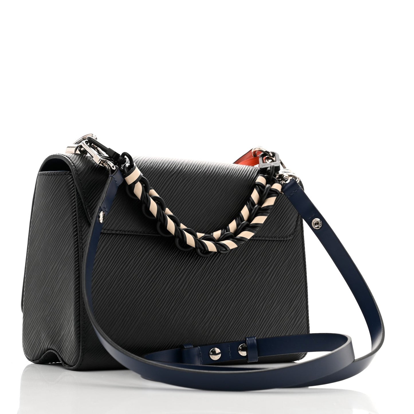 Epi Twist Braided Strap Shoulder Bag MM Black Orange Fluo Cobalt