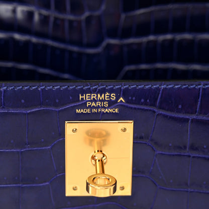 Shiny Porosus Crocodile Kelly Sellier 32 Bleu Electrique