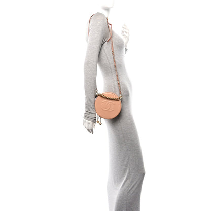 Glazed Calfskin Round As Earth Evening Bag Beige