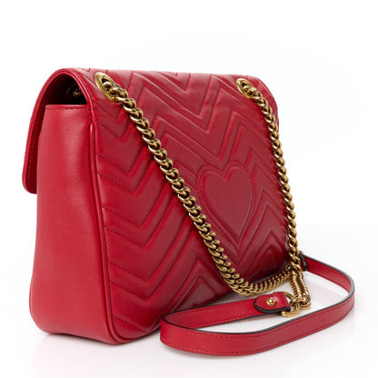 Calfskin Matelasse Medium GG Marmont Shoulder Bag Hibiscus Red