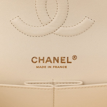 Caviar Quilted Medium Double Flap White
