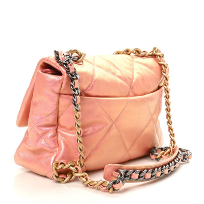 Metallic Lambskin Quilted Large Chanel 19 Flap Pink
