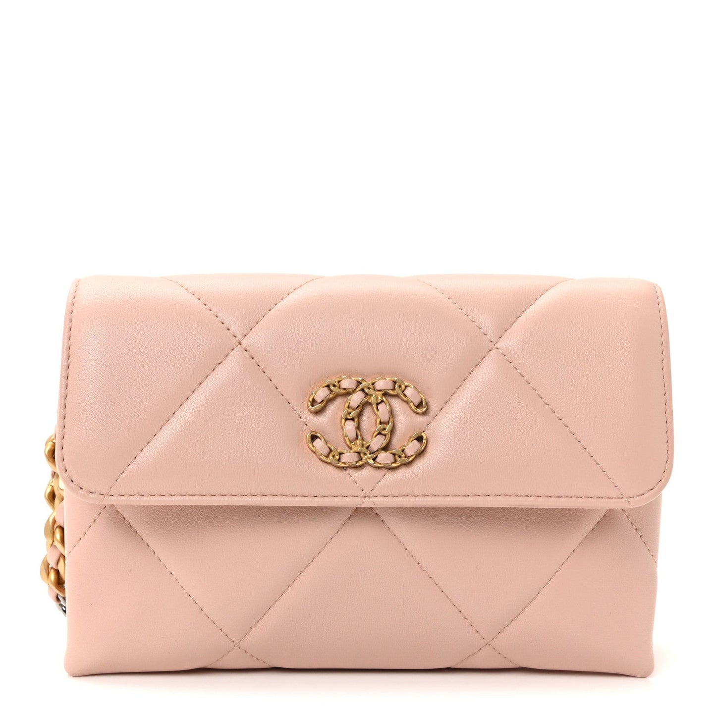 Lambskin Quilted Chanel 19 Flap Clutch Light Pink