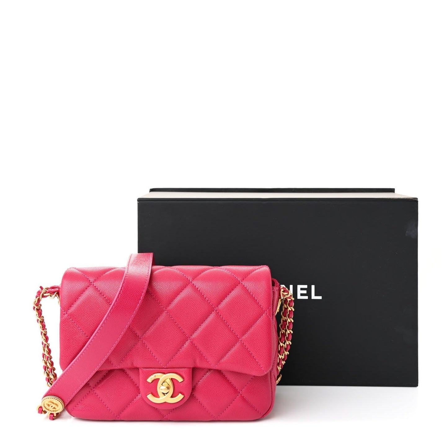 Caviar Quilted Small Twist Your Buttons Flap Fuchsia