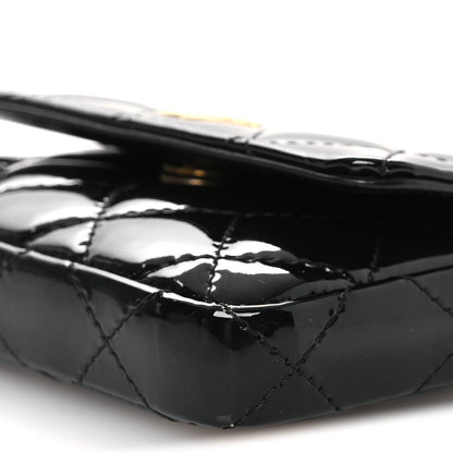 Patent Enamel Quilted Coco Hearts Clutch With Chain Black