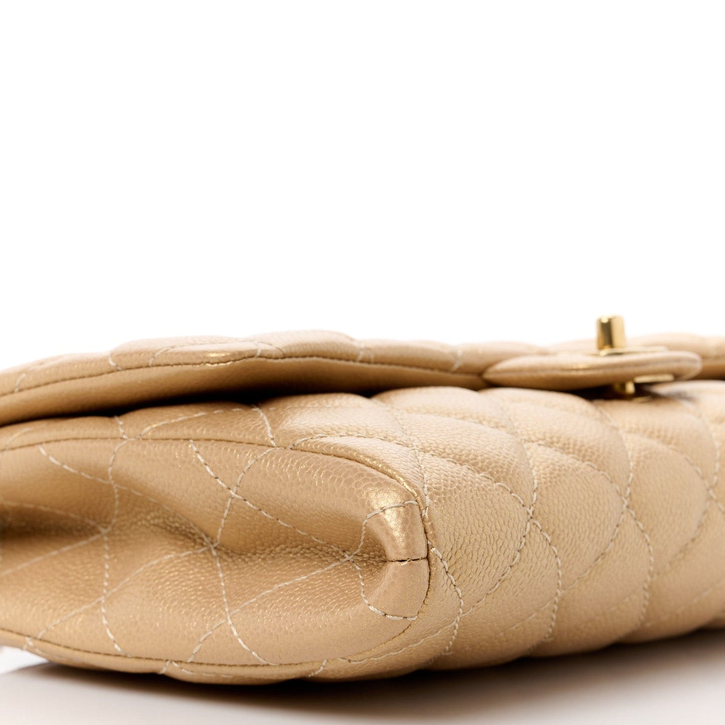 Metallic Caviar Quilted Clutch With Chain Flap Gold