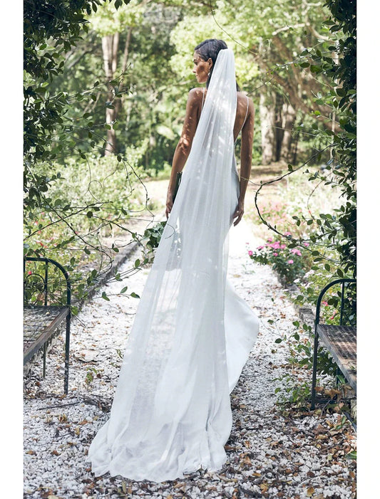 - Single layer minimalist/classic style wedding cathedral veil solid color 110.24 inch (280 cm) chiffon dress leaving a deep impression on 2026