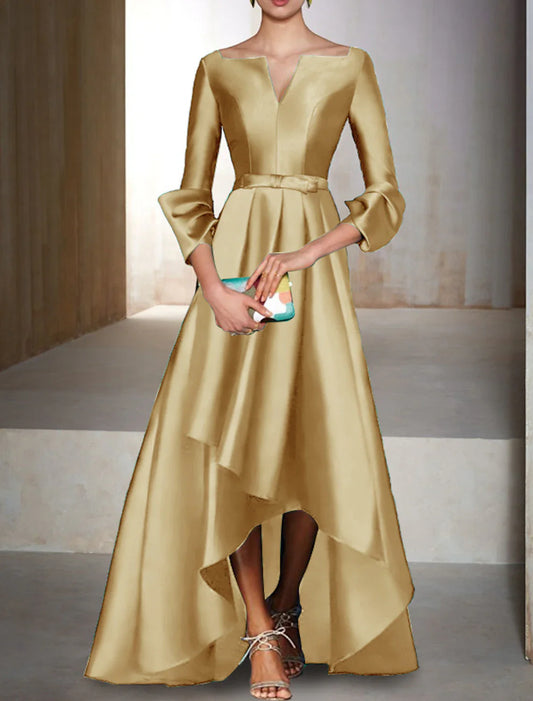 A-Line Evening Gown Elegant Dress Christmas Red Green Dress Formal Wedding Guest Floor Length 3/4 Length Sleeve V Neck Satin with Bow(s) 2026