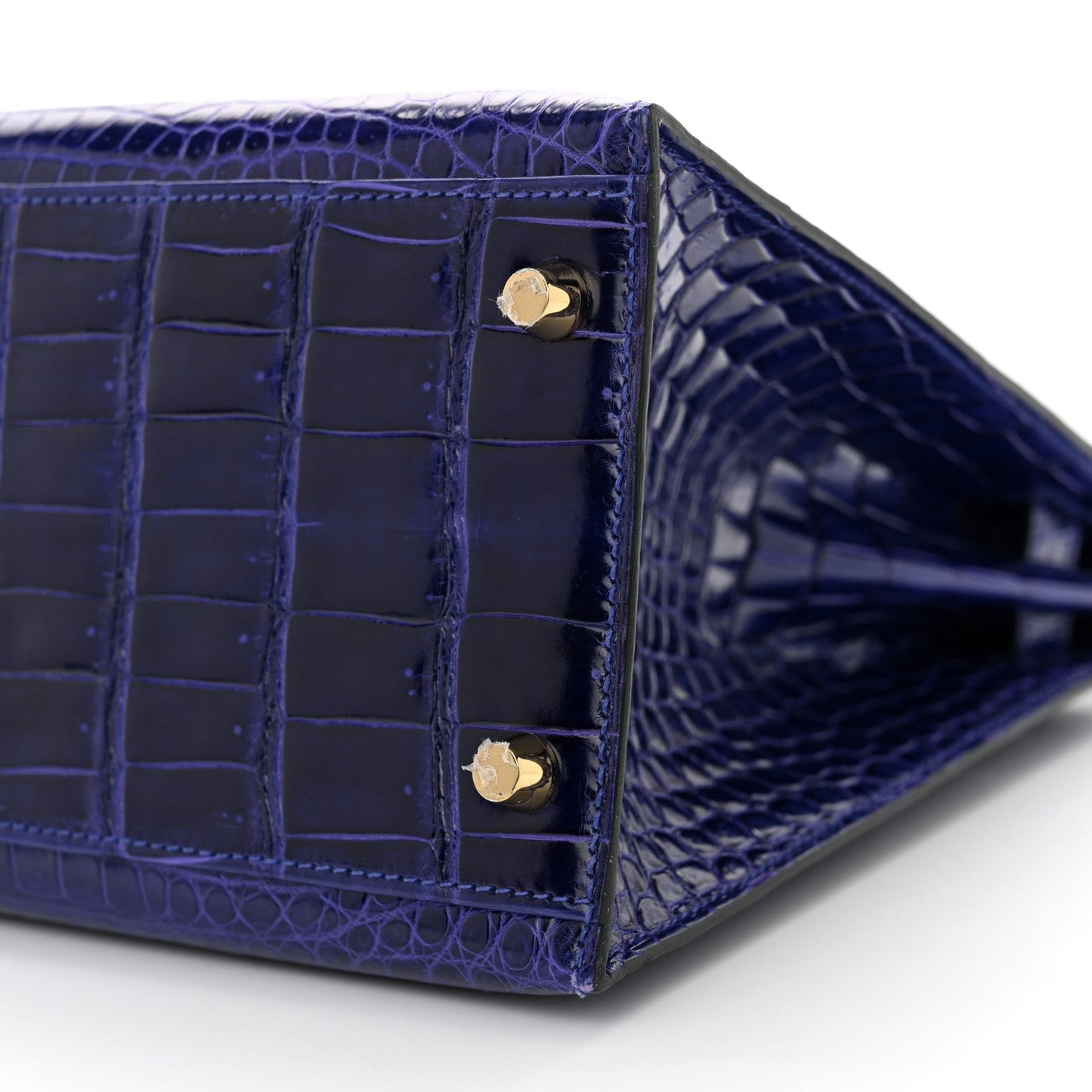 Shiny Porosus Crocodile Kelly Sellier 32 Bleu Electrique