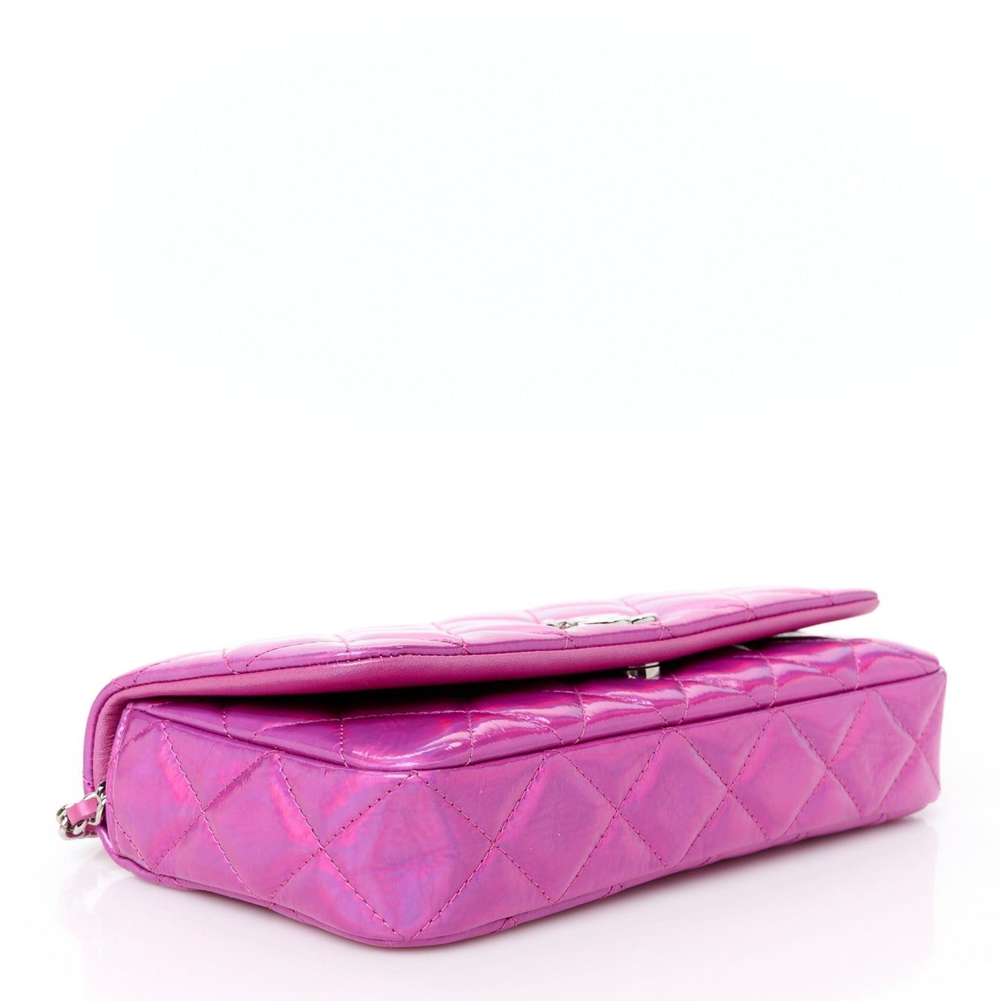 Iridescent Mirror Goatskin Quilted Clutch With Chain Pink
