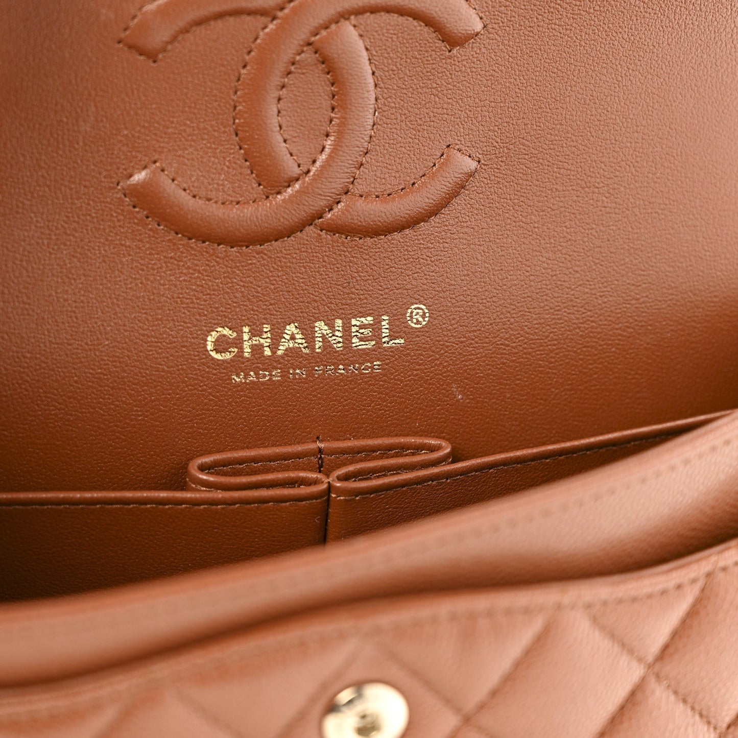 Caviar Quilted Small Double Flap Light Brown