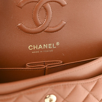 Caviar Quilted Small Double Flap Light Brown