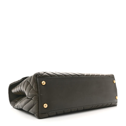 Calfskin Chevron Quilted Medium Coco Handle Flap Green