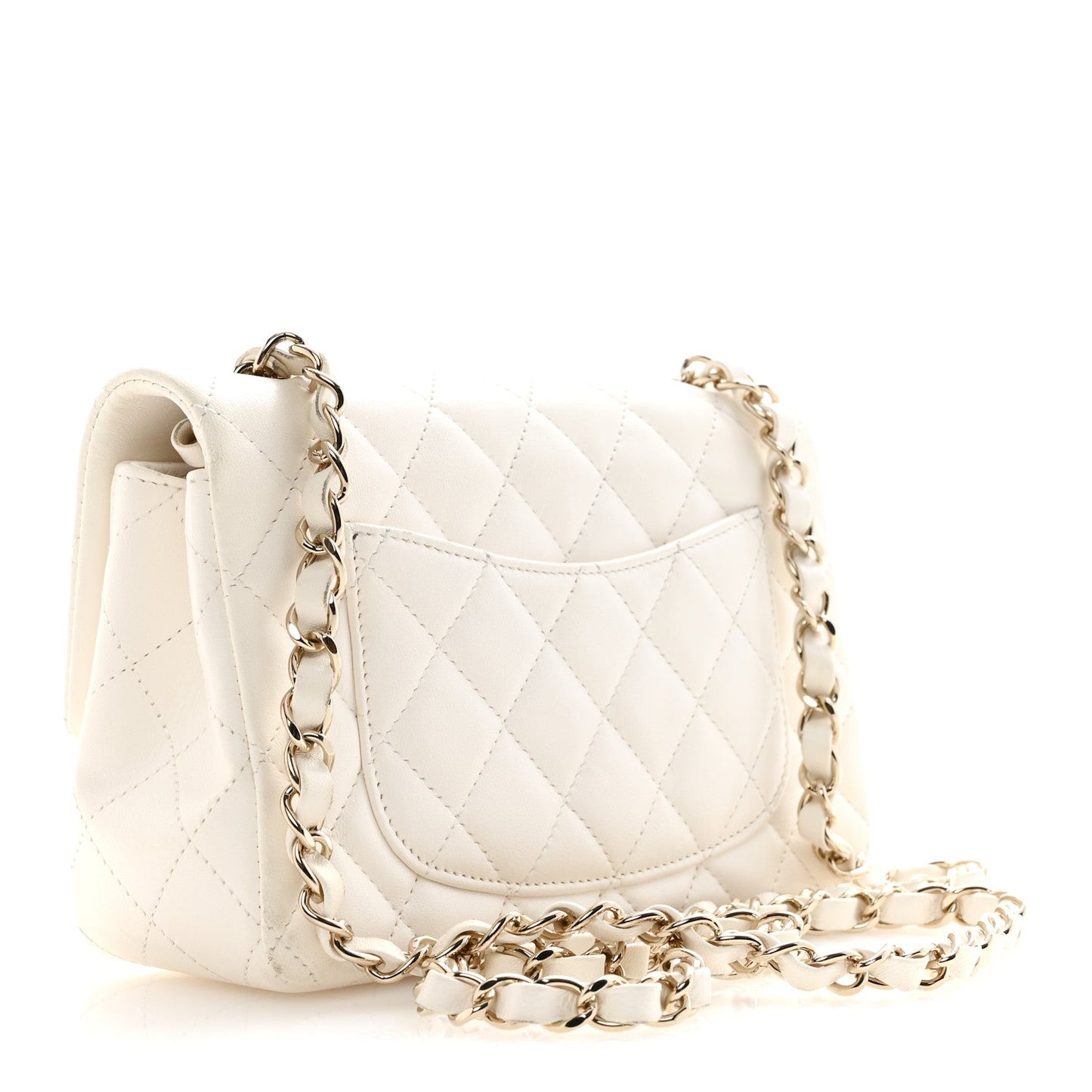 Lambskin Quilted Mini Rectangular Flap White