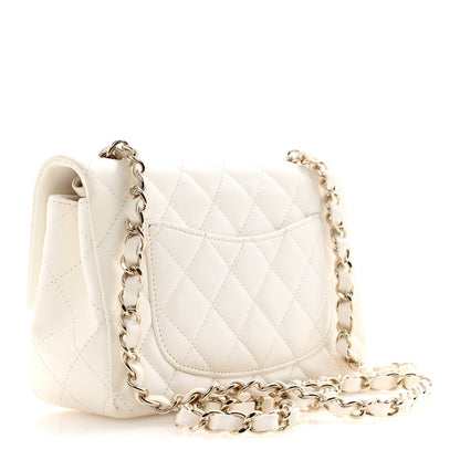 Lambskin Quilted Mini Rectangular Flap White