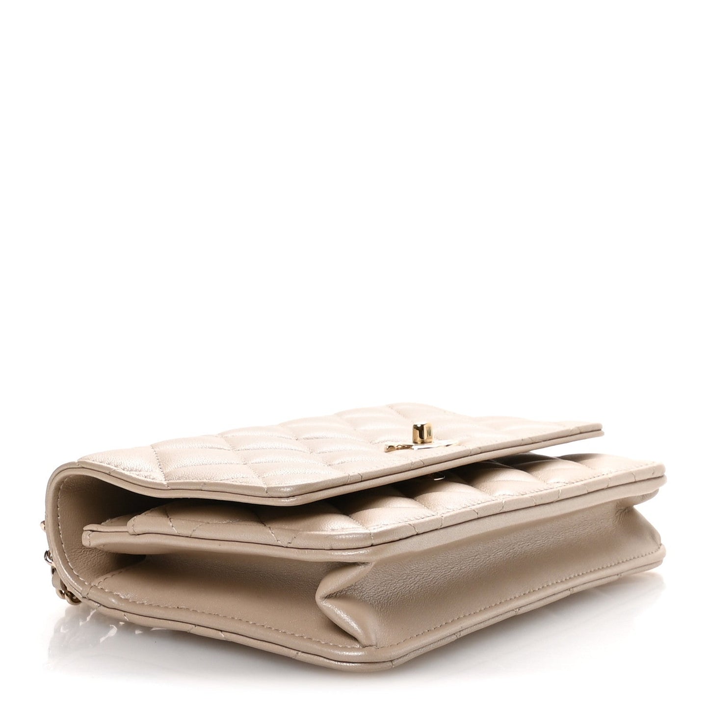 Pearly Lambskin Quilted Charms Wallet On Chain WOC Beige