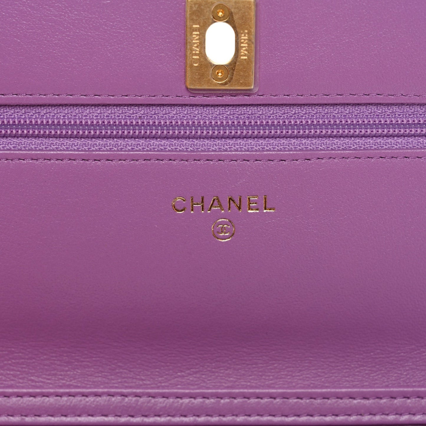 Lambskin Quilted CC Pearl Crush Wallet on Chain WOC Purple