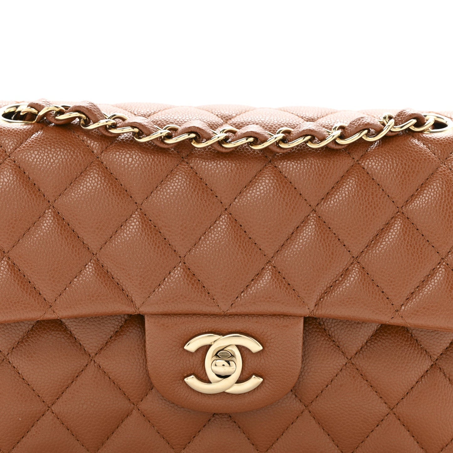 Caviar Quilted Small Double Flap Light Brown