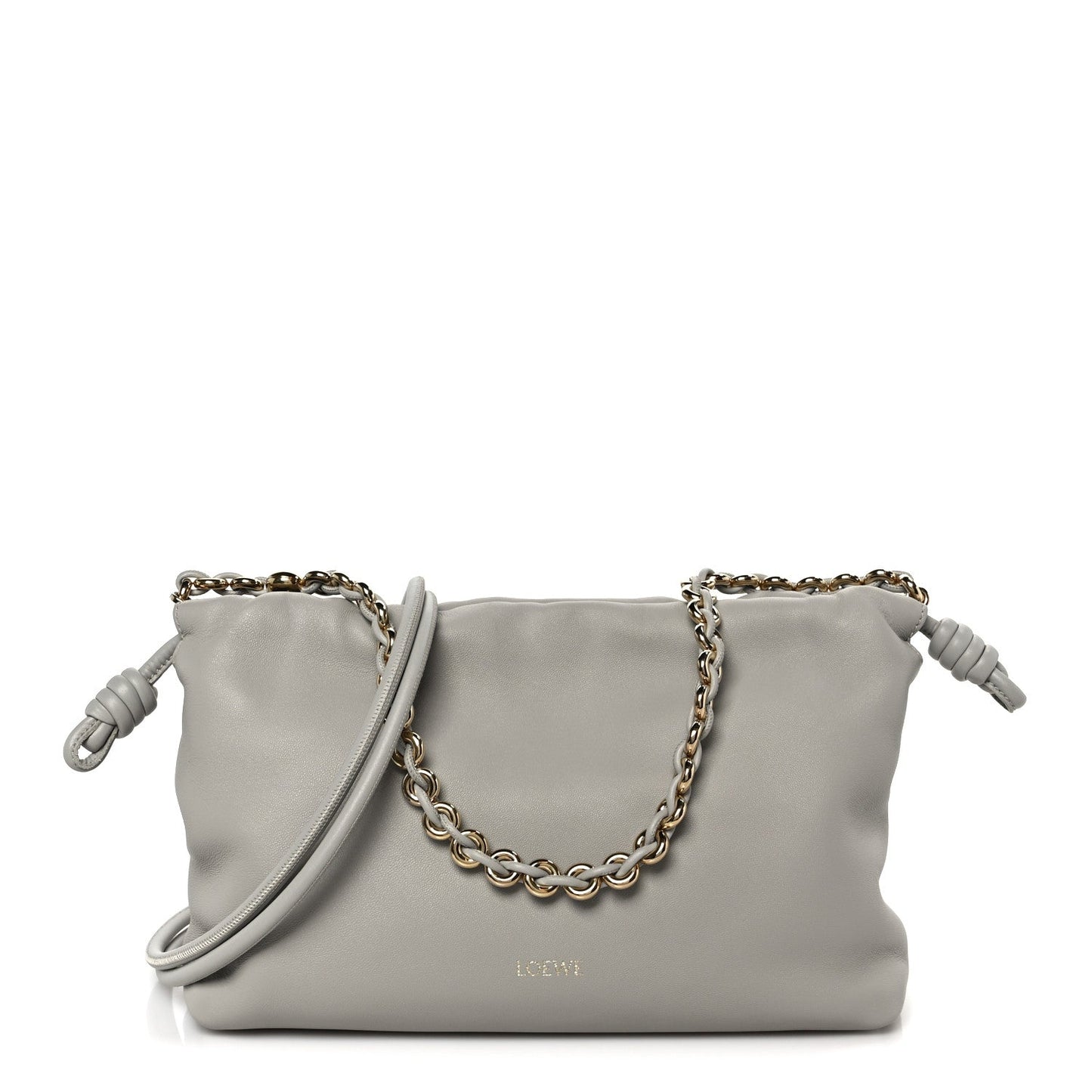 Mellow Nappa Donut Chain Medium Flamenco Knot Clutch Shell Grey