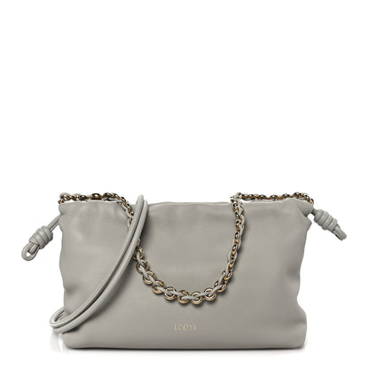 Mellow Nappa Donut Chain Medium Flamenco Knot Clutch Shell Grey