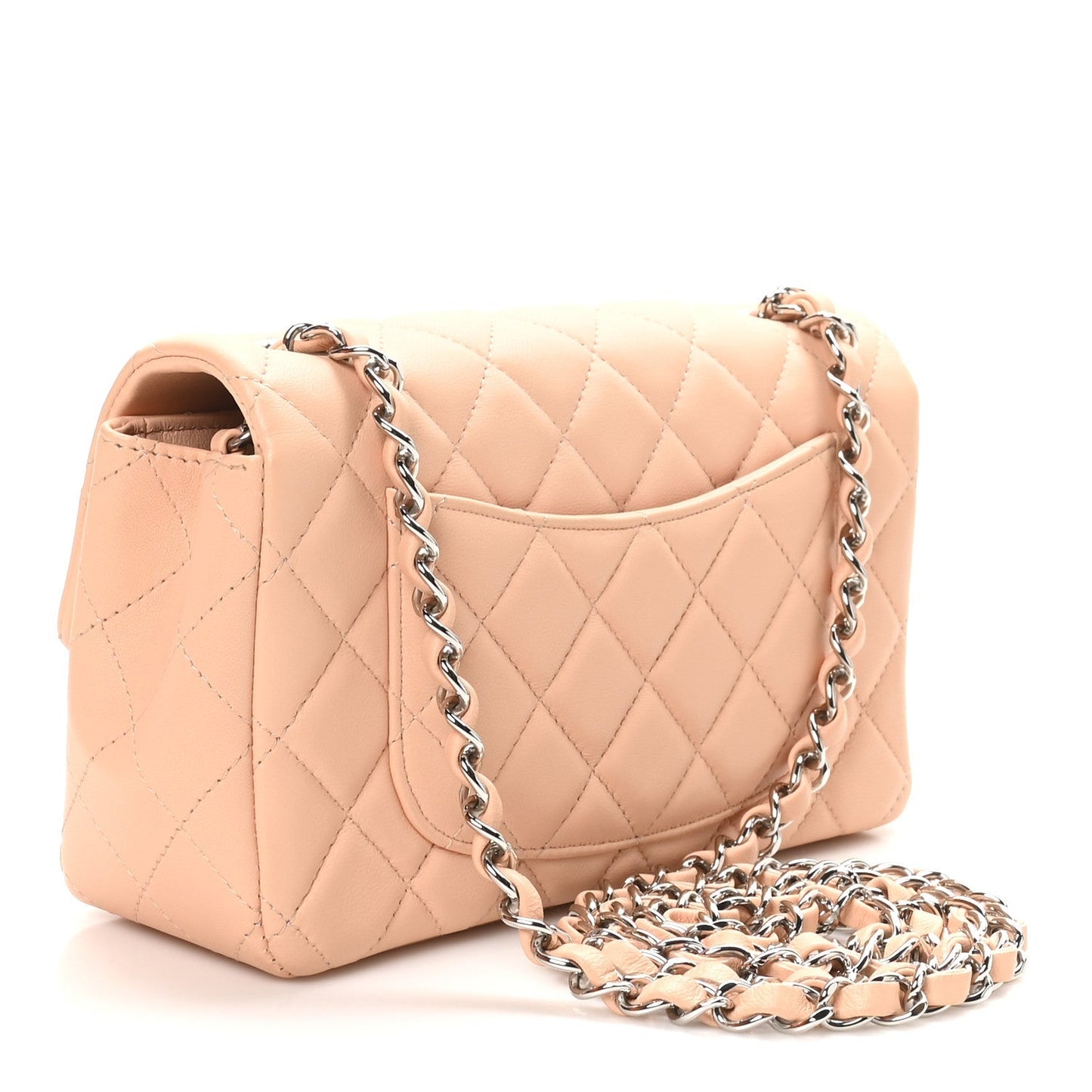 Lambskin Quilted Mini Rectangular Flap Light Pink
