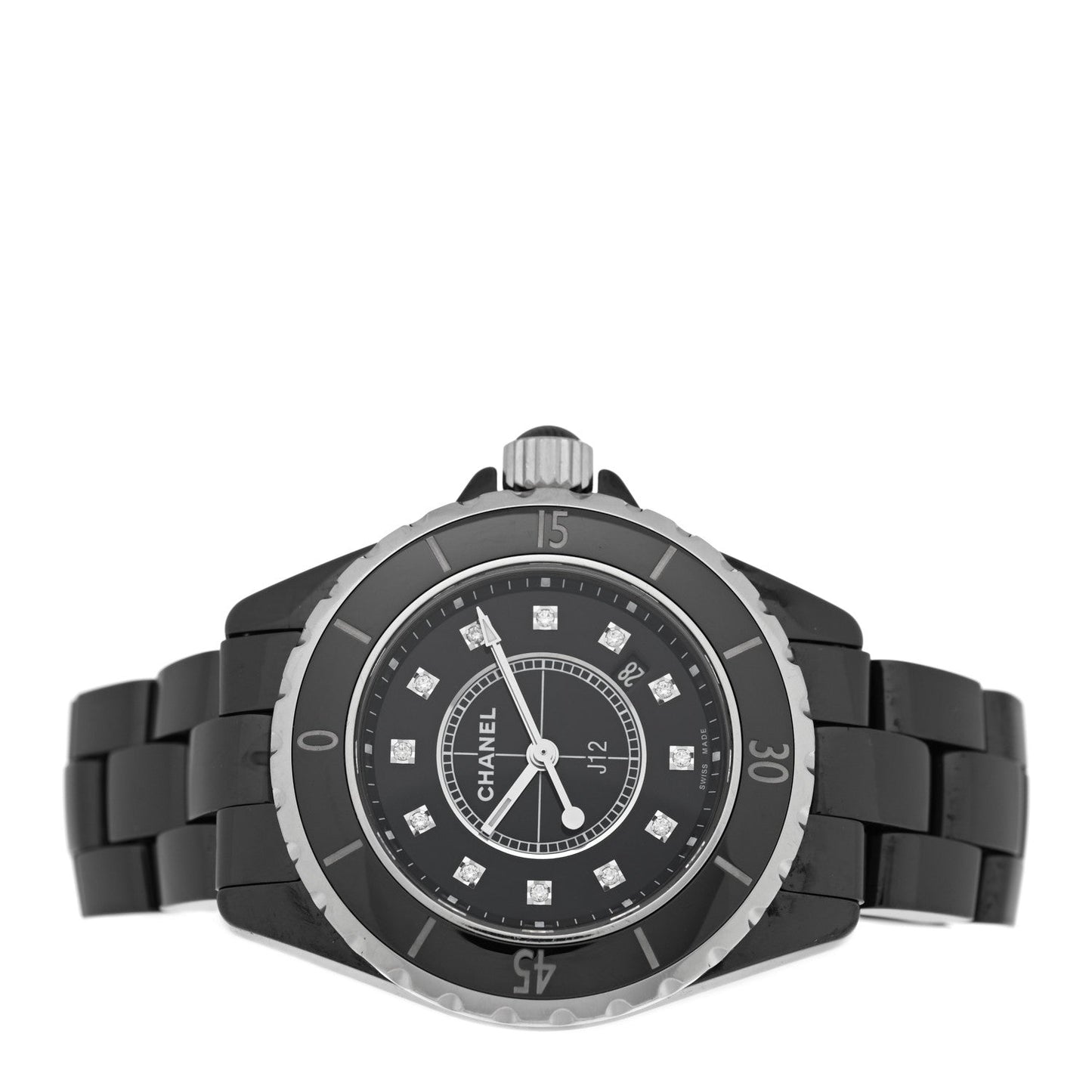 Stainless Steel Ceramic Diamond 33mm J12 Quartz Watch Black