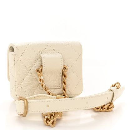 Shiny Caviar Quilted Chain Melody Belt Bag White