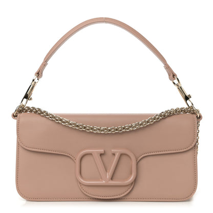 Calfskin Enamel Vlogo Loco Shoulder Bag Rose Cannelle