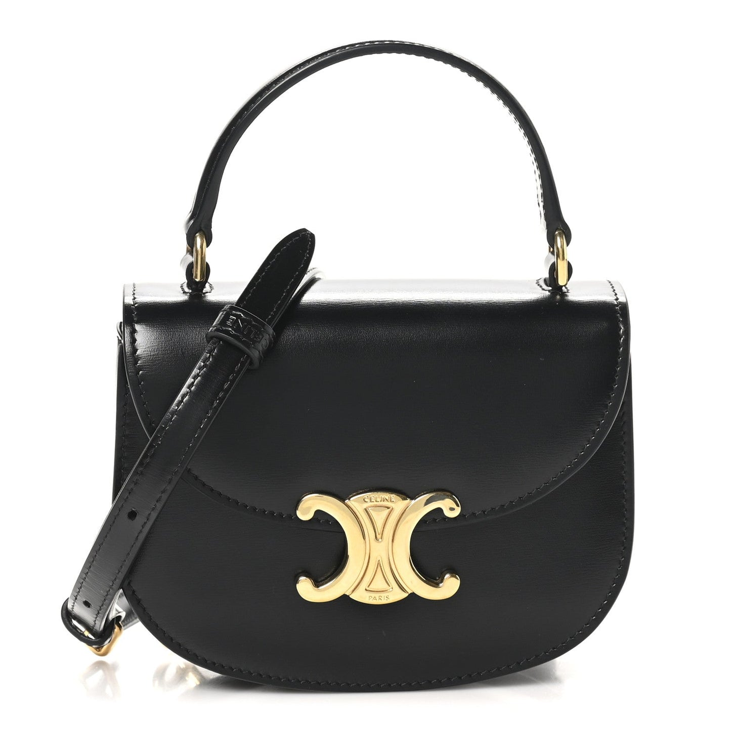 Shiny Calfskin Triomphe Mini Besace Clea Black