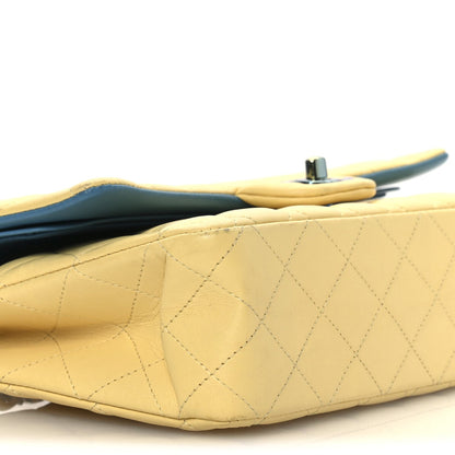 Lambskin Quilted Medium Double Flap Yellow Blue