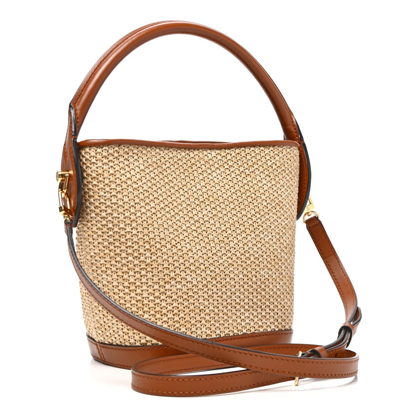 Kitted Raffia Petit Bucket Caramel