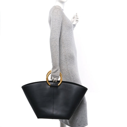 Smooth Calfskin Maxi Trapezoid Shopping Tote Black